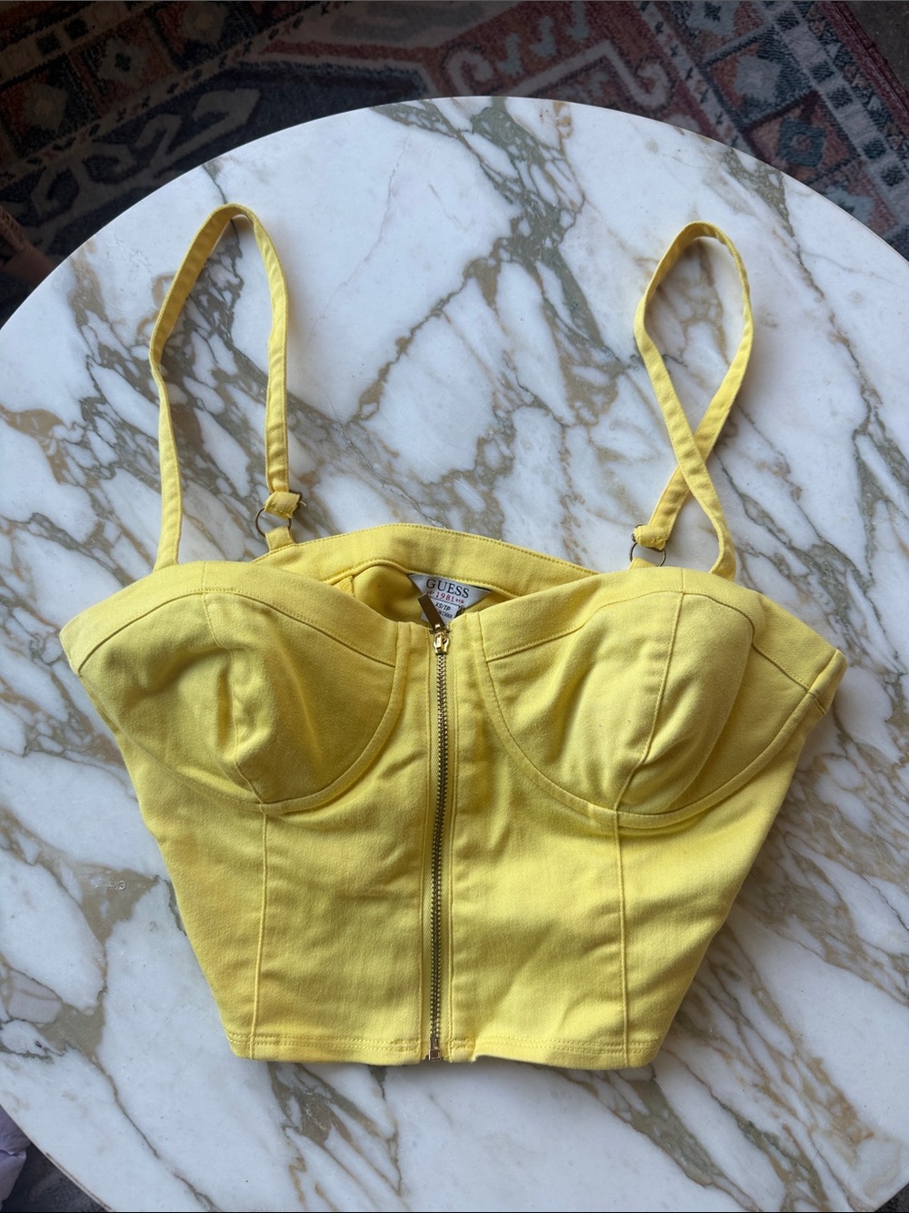 Y2K Early 2000s GUESS Yellow Denim Zip-Front Bustier
